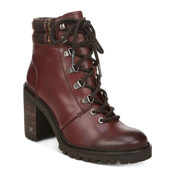 NWT SAM EDELMAN Womens Red 0.5" Platform Sade Block Heel Leather Booties 6 M - Picture 1 of 5